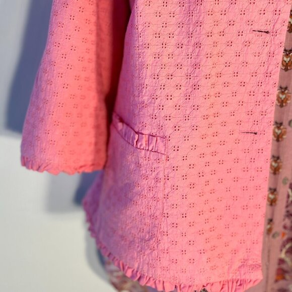 Susan Graver SZ 2X Pink Eyelet Embroidered Jacket Feminine Coquette Cottage - Picture 4 of 9
